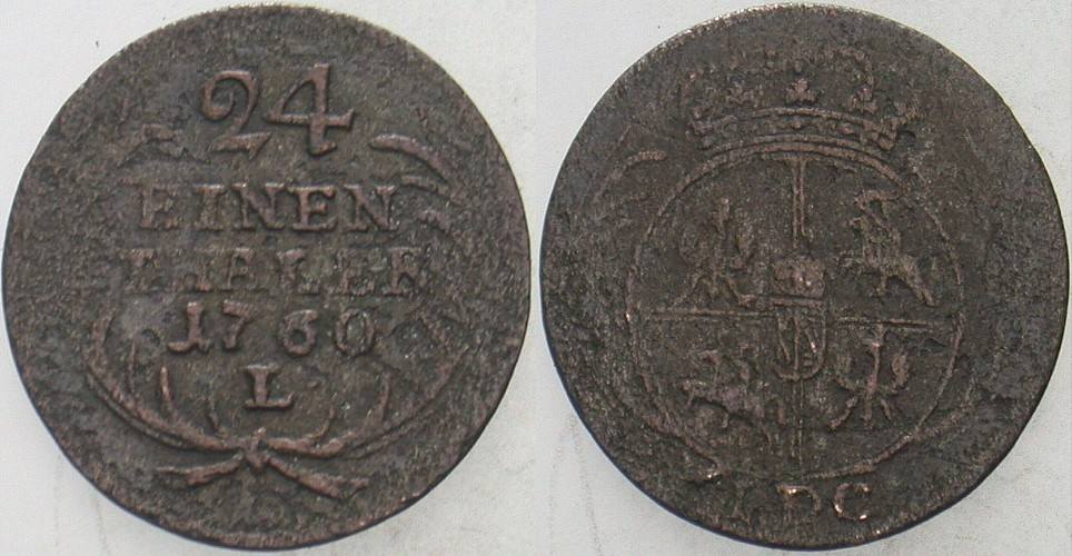 Groschen (1/24 Taler) 1760 Kohl 499 Slg. Merseburger 1768 Kahnt 593 Fast sehr schön