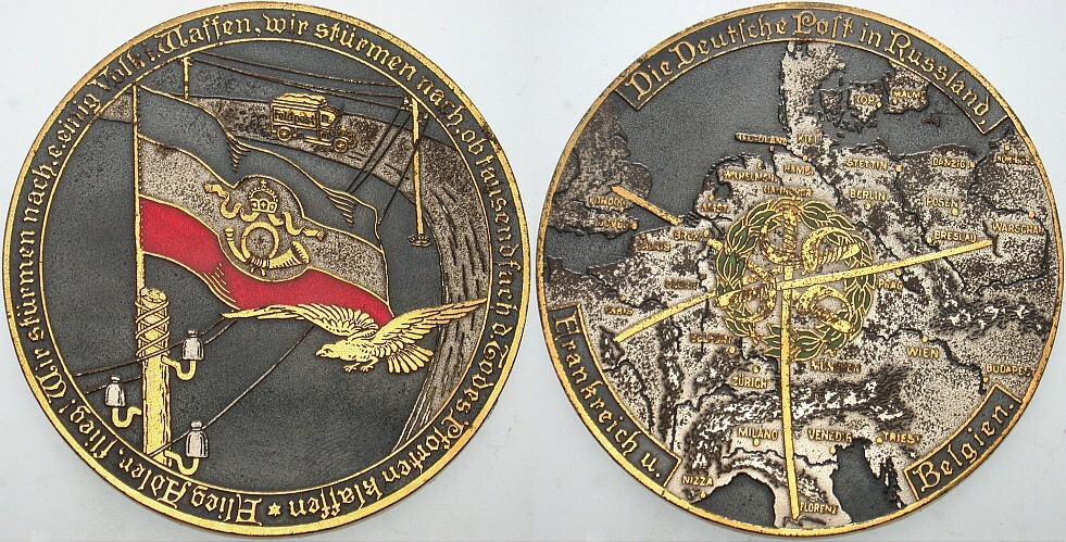 Große Eisengussmedaille (teilw. emailliert und vergoldet) ca. 1915  Kl. Korrosionsspuren, sehr schön - vorzüglich