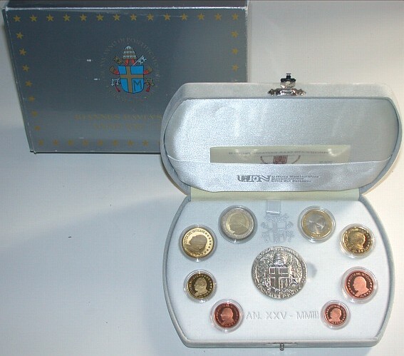 Kursmünzensatz 1 Cent-2 Euro + Silbermedaille 2003 Polierte Platte im Etui mit Zertifikat