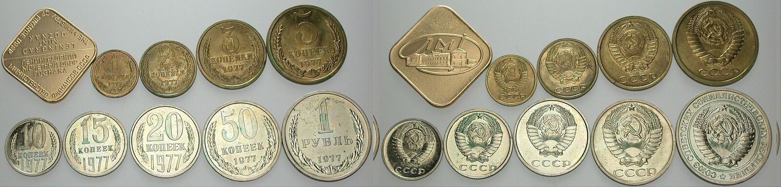 Kursmünzensatz 1 Kopeke bis 1 Rubel 1977  Uncirkuliert, Patina, lose und min. Berührt
