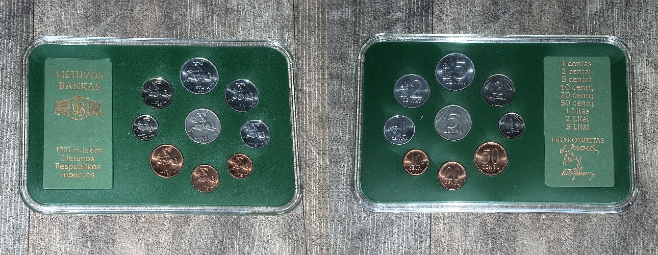 Kursmünzensatz 9 Werte (8,88 Litai) 1991  ORIGINALBLISTER, Prägefrisch
