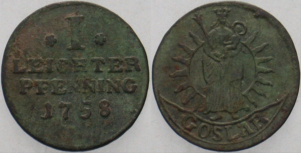 Leichter Pfennig 1758  Belag, fast sehr schön