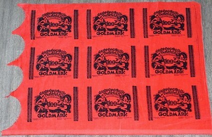 Originalbogen von 9 x 100 Goldmark 15.12.1923 Grabowski 116 Grasser/Pick 61. Leicht ausgebleicht, leicht gebraucht