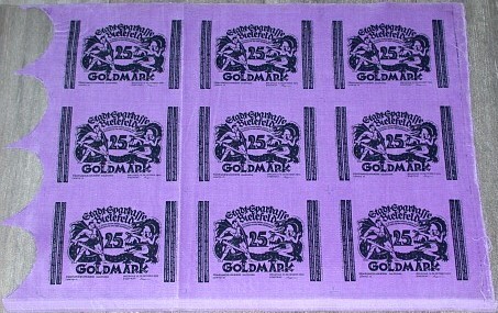 Originalbogen von  9 x 25 Goldmark 15. 15.12.1923 Grabowski 114 Grasser/Pick 59 Leicht gebraucht