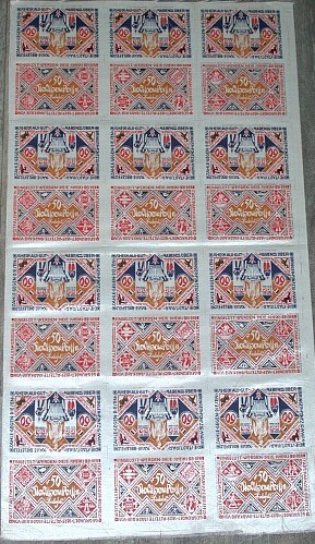 Originaldruckbogen zu 12 x 50 Mark 9. 9.4.1922 Grabowski 47 Grasser/Pick 20b Leicht gebraucht, Faltspuren