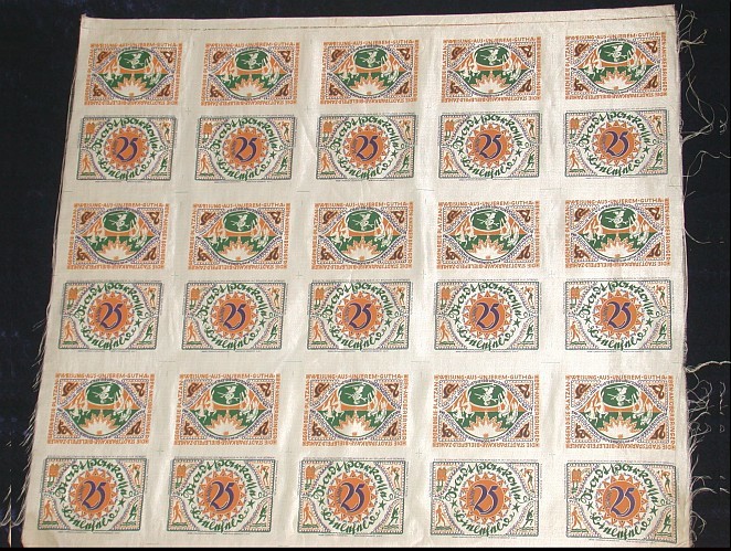 Originaldruckbogen zu 15 x 25 Mark 2. 2.4.1922 Grabowski 42 Grasser/Pick 18 Leichte Stockflecken, Leicht gebraucht, Ränder etwas ausgefranst