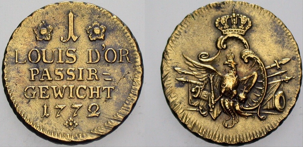 Passiergewicht zu 1 Louis d'or 1772 Olding 497 Tewes 26 Vorzüglich
