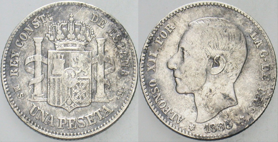 Peseta 1885 (86) KM. 686 Fleckig, sehr schön
