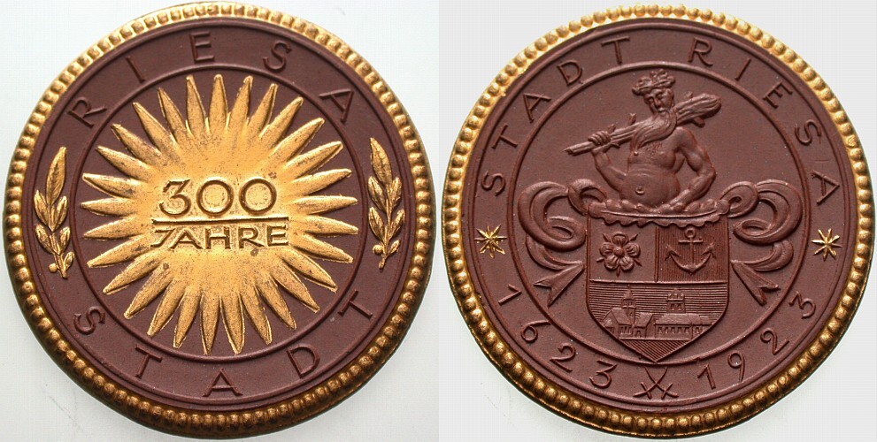 Porzellanmedaille - braun,, zum Teil vergoldet 1923 Vorzüglich - Stempelglanz