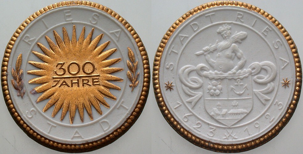 Porzellanmedaille - weiss,, zum Teil vergoldet 1923 Vorzüglich - Stempelglanz