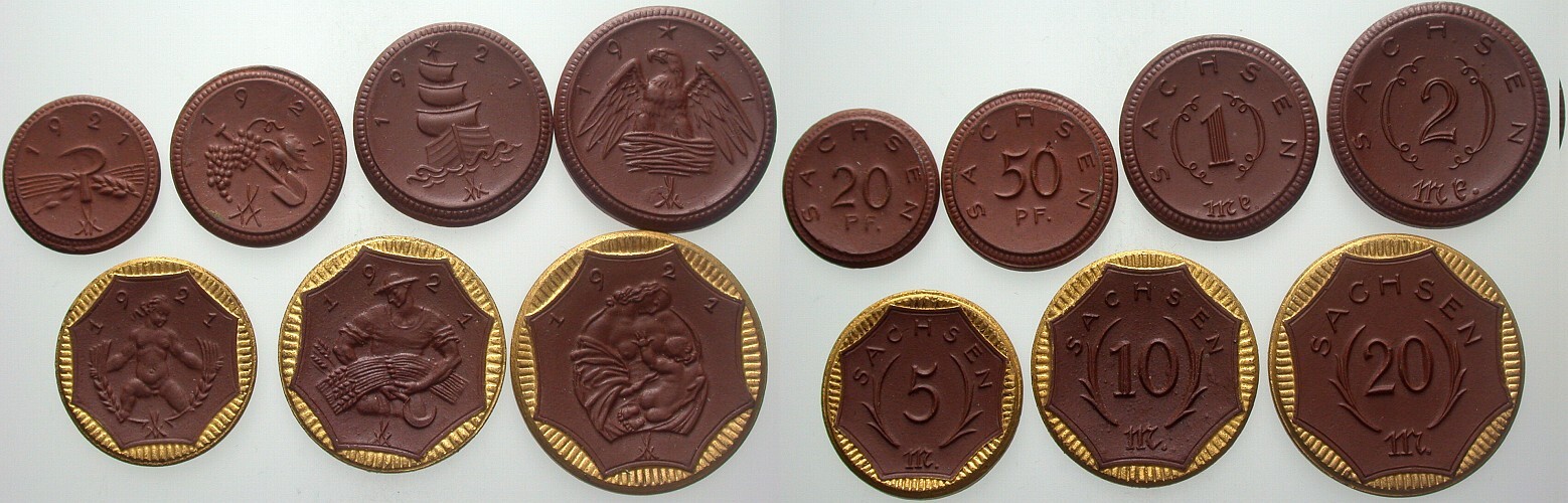 Satz, 20,50 Pfennig, 1,2,5,10,20 Mark 1921 J. N.53,54,55,56,57,58,59 Sehr schön - vorzüglich