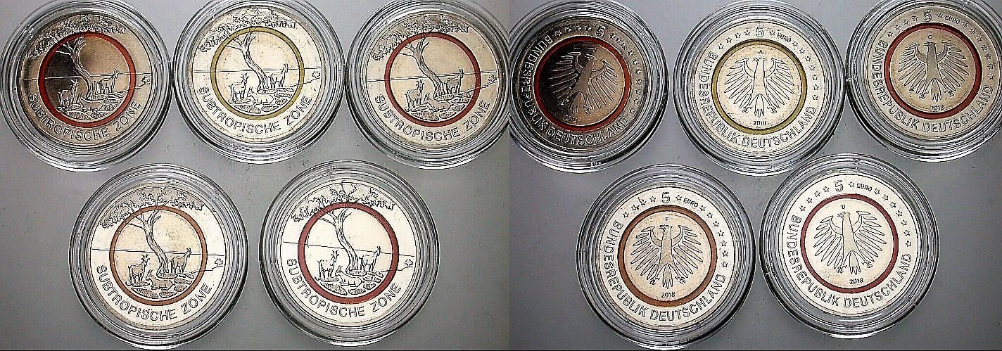Satz von 5 x 5 EURO 2018  Prägefrisch