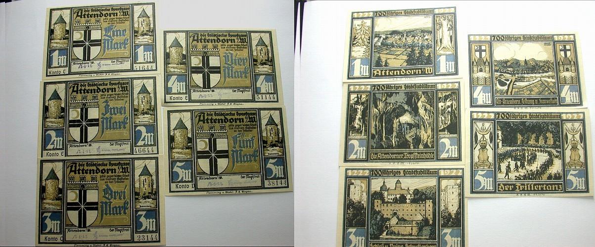 Serie von 1, 2, 3, 4 und 5 Mark o.D. (1922) Grabowski/Mehl 51.1 Kassenfrisch