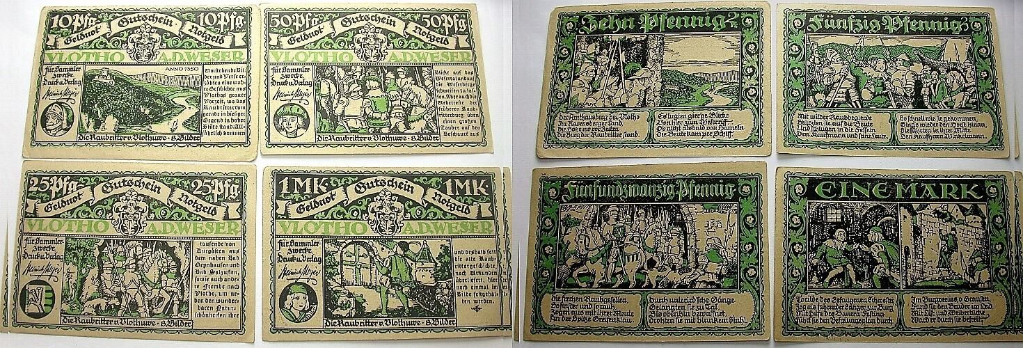 Serie von 10 Pf., 25 Pf., 50 Pf. und 1 Mark o.D. Grabowski/Mehl 1364.1 Leicht gebraucht