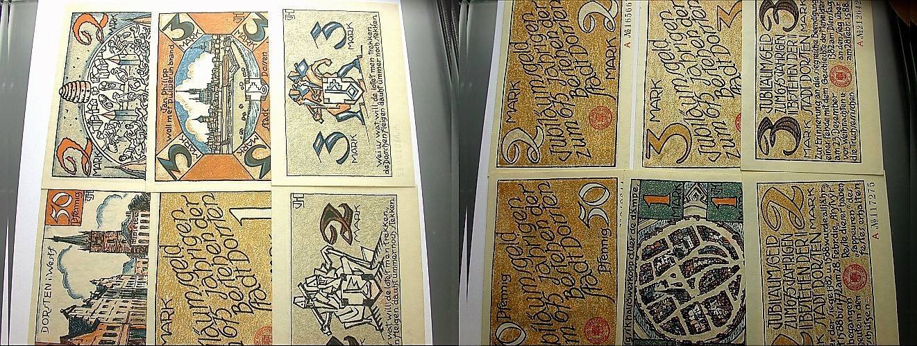 Serie von 50 Pf.,1 Mark, 2 x 2 Mark und 2 x 3 Mark o.D. (1922) Grabowski/Mehl 282.1 Kassenfrisch