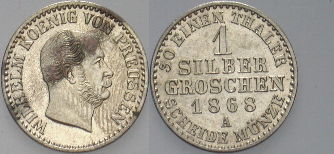 Silbergroschen 1868 Jaeger 89 AKS 103 Patina, fast Stempelglanz
