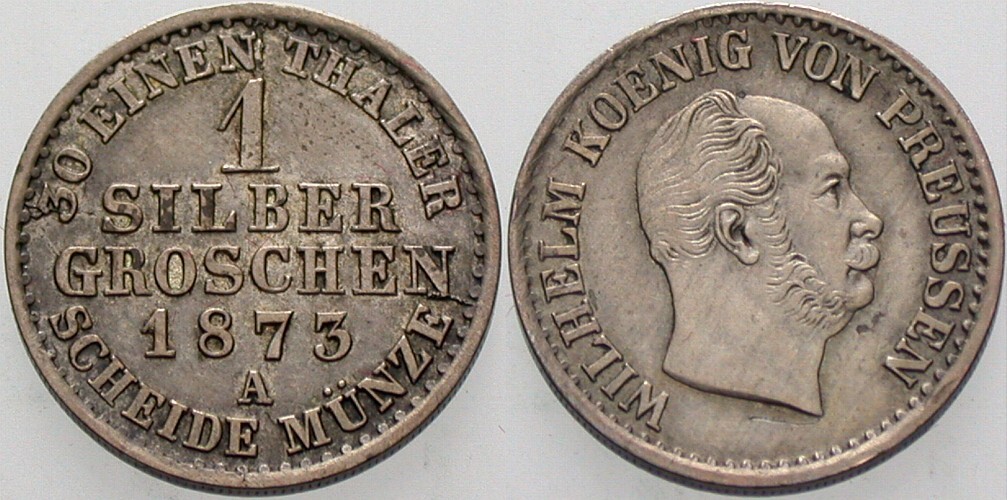 Silbergroschen 1873 Jaeger 89 AKS 103 Patina, vorzüglich +