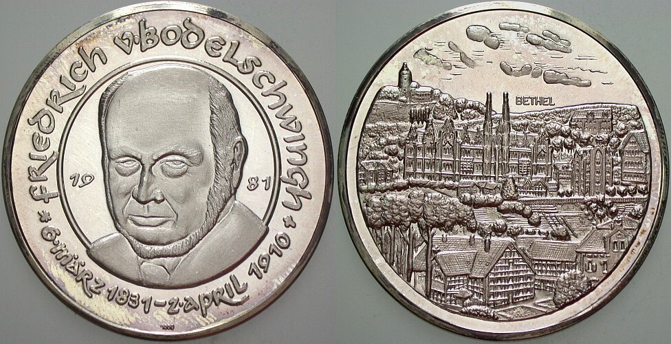 Silbermedaille (1000er) 1981 Hans Schumacher 144 Patina, Polierte Platte