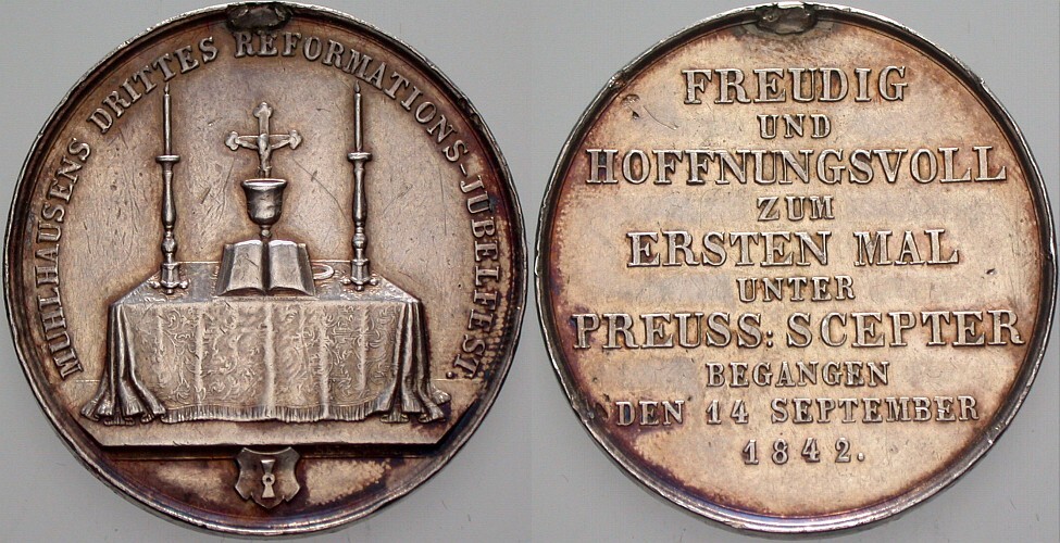 Silbermedaille 1842 Slg. Whiting 715 Entfernter Henkel, fast sehr schön