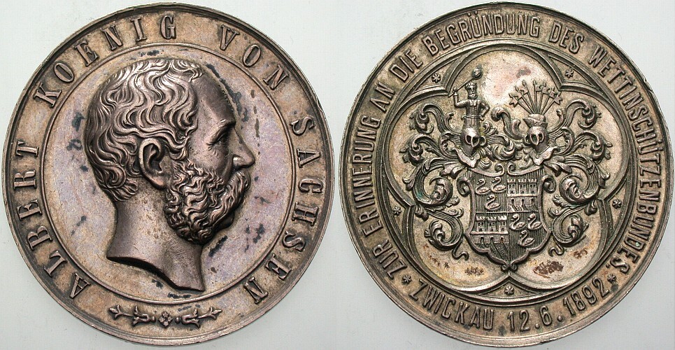 Silbermedaille 1892  Fleckige Patina, vorzüglich