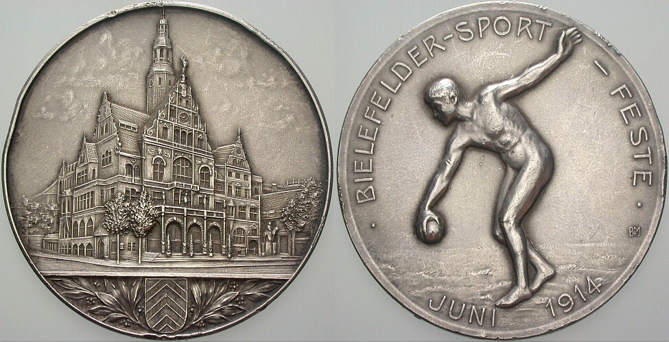 Silbermedaille 1914 Hans Schumacher 50 III. Stärkere Randfehler, sonst sehr schön - vorzüglich