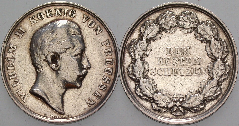 Silberne Schieß-Preismedaille zu 3 Mark o.J.  Winz. Randfehler, fast sehr schön