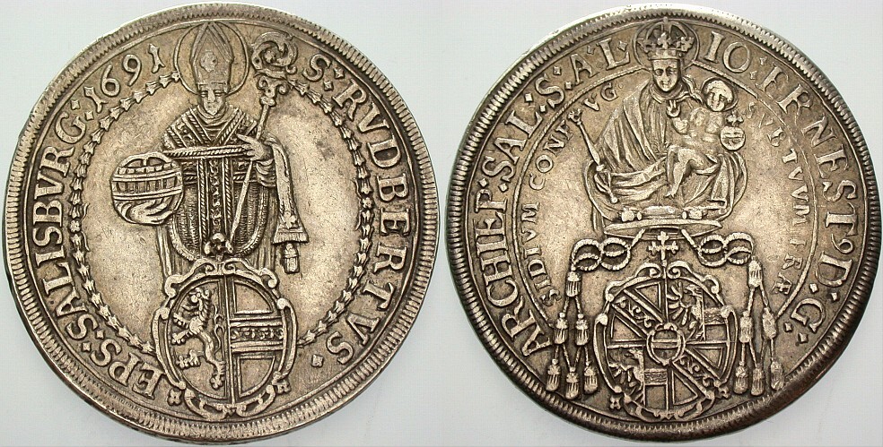 Taler 1691 Probszt 1797 Dav. 3510 Patina, gutes sehr schön