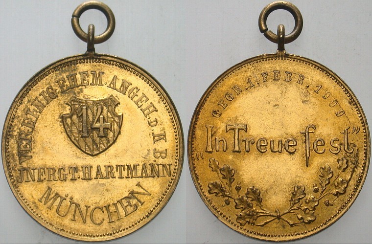 vergoldete Bronzemedaille 1909 Gehenkelt, wz. Druckstellen, fleckig, sehr schön - vorzüglich