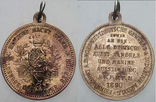 versilbere Bronzemedaille 1890 Gehenkelt, fleckige Patina, vorzüglich