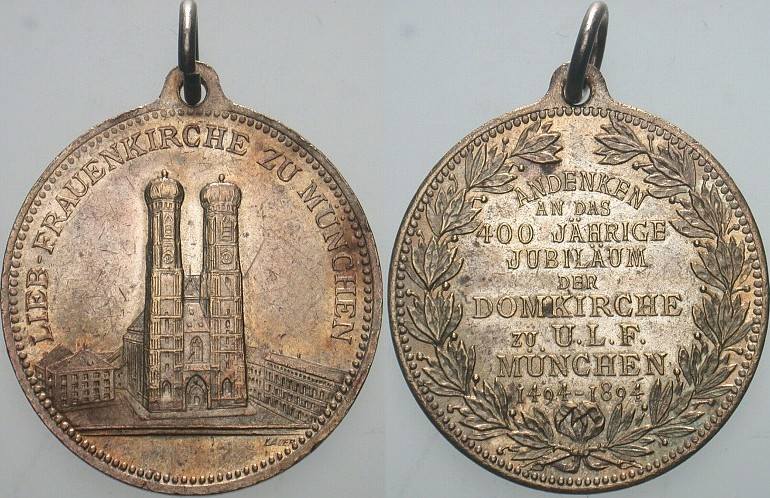 Versilberte Bronzemedaille 1894  Mit Originalhenkel,  Patina, sehr schön - vorzüglich