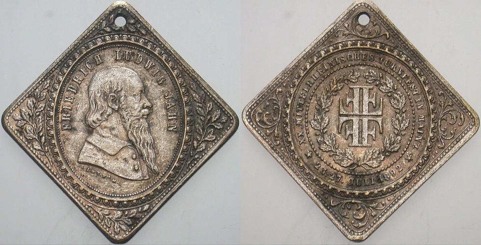 versilberte Bronzemedaille, Klippe 1892 Gelocht, sehr schön