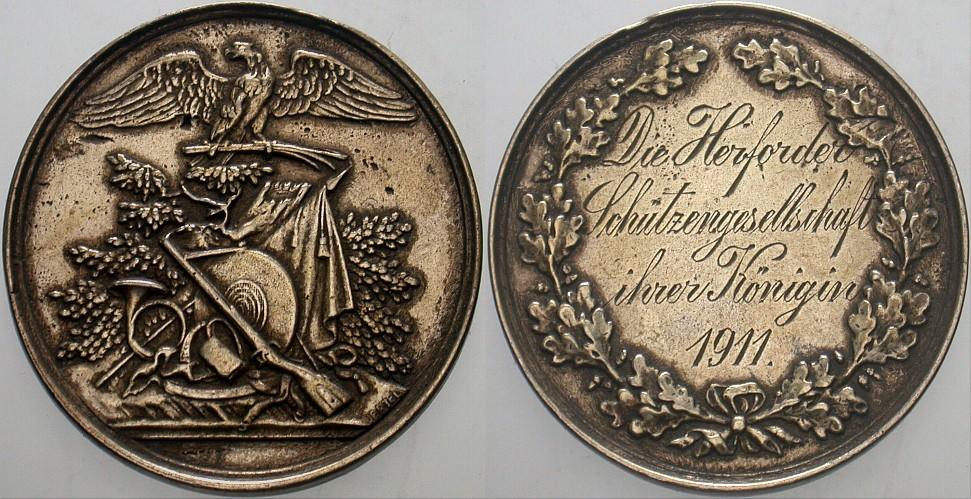 Versilberte Schützenmedaille 1911 Randsfehler, sehr schön